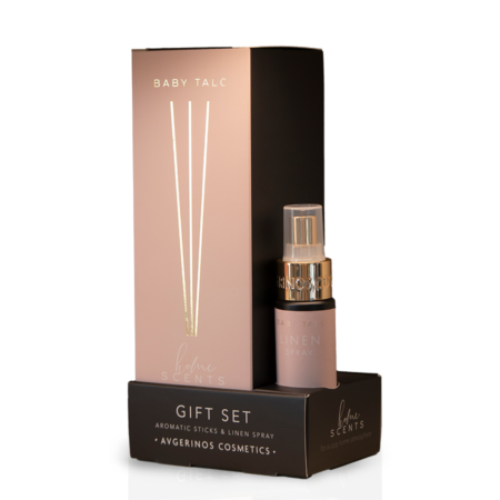 AVGERINOS COSMETICS HOME STICKS + LINEN 100ml BABY TALC | Αρωματική εμπειρία που προσφέρει καθαρότητα και ζεστασιά στο χώρο με άρωμα παιδική πούδρα.
