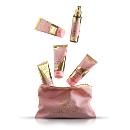 AVGERINOS COSMETICS GIFT BAG FAIRY DUST | Όλα τα προιόντα της σειράς fairy dust σε ένα μοναδικό σετ απο λινό νεσσεσέρ.