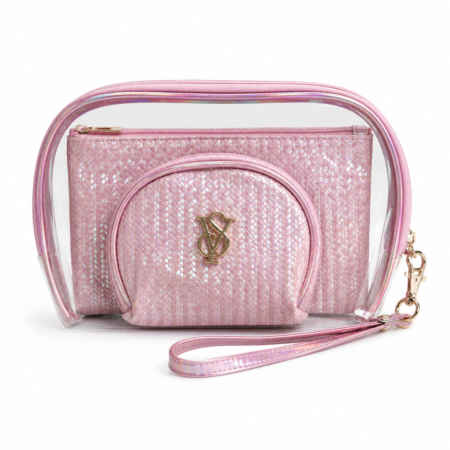 SCARLET KISS MAKEUP BAG 3PCS PINK METALLIC